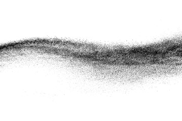 Black grainy wave texture isolated on white background. Dust overlay. Dark noise granules. Digitally generated image. Vector design elements. Illustration, Eps 10.