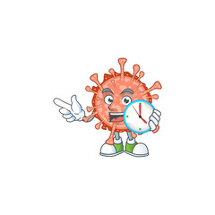 cartoon character style of cheerful bulbul coronavirus with clock
