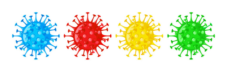 Set of multi-colored Vector Coronavirus Bacteria icons in flat style isolated on white.