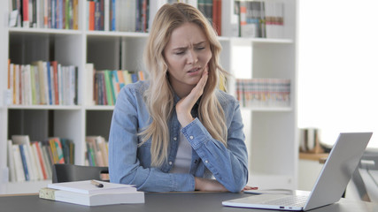 Toothache, Young Blonde Woman in Pain by Tooth Infection