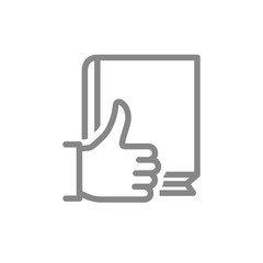 Book with thumb up line icon. Best book, customer review, user feedback symbol