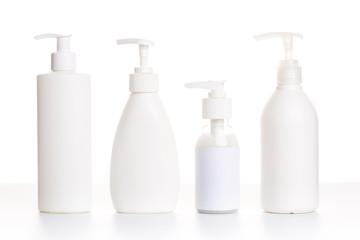 Cleaning product plastic white container for house clean on white table and isolated. household chemicals mock up