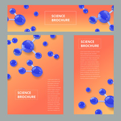 Set flyer, brochure size A4 template, banner. Molecular structure with realistic glass balls. Scientific pattern with elements for magazine, leaflet, cover, poster design