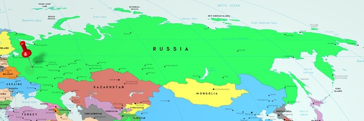 Fototapeta premium Russia, Moscow - capital city, pinned on political map