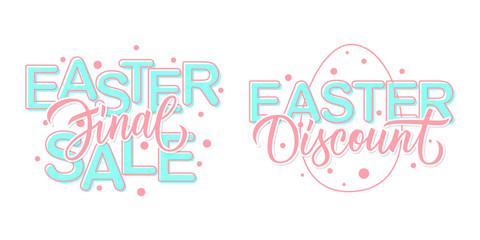 Easter Sale promotional commercial templates set. Holiday season special offer tags with hand lettering for discount shopping, retail, promotion and advertising. Vector illustration.