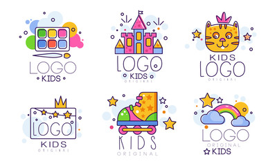 Kids Original Logo Design Collection, Children Education Club, Playground, Zone, Arts Design Element Vector Illustration