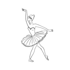 Beautiful Black and white drawing ballerina on a white background.Linear ballerina.