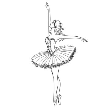 Beautiful black and white drawing ballerina on a white background,sketch,vector.