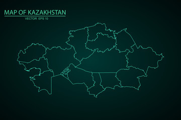 A Map of the country of Kazakhstan, High detailed blue vector map - Kazakhstan, kazakhstan map - blue pastel graphic background . Vector illustration eps 10. - Vector