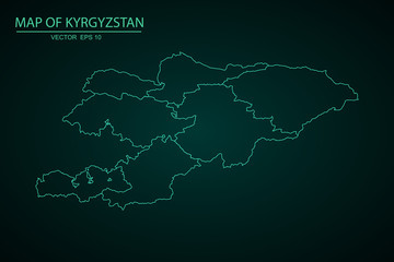 Kyrgyzstan map - blue geometric rumpled triangular low poly style gradient graphic background,High detailed blue map of Kyrgyzstan. Vector illustration eps 10.