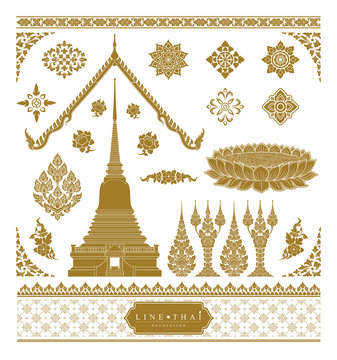 Thai Art Luxury Temple, Background Pattern Decoration For Printing, Flyers, Poster, Web, Banner, Brochure And Card Concept Vector Illustration