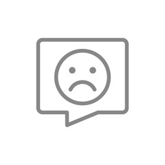Sad face with speech bubble line icon. Chat, unpleasant communication, negative feedback symbol