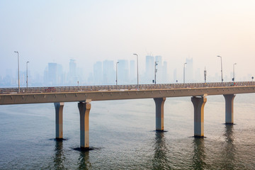 Bandra&ndash;Worli Sea Link bridge at sunset in Mumbai / Bombay , India