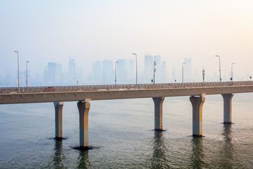 Bandra–Worli Sea Link bridge at sunset in Mumbai / Bombay , India