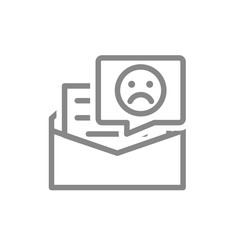 Letter with sad face line icon. Negative review, upset customer, feedback symbol