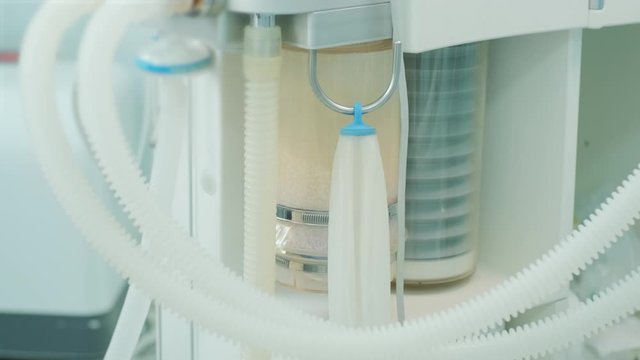 Close-up of artificial ventilation apparatus during surgery, Movement of lungmotor, 4k shot