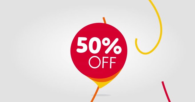 50 percent OFF Discount Sticker. Sale Red Tag Isolated Vector Illustration. Discount Offer Price Label, Vector Price Discount Symbol on a gray background with soft shadow