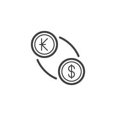 Kip and dollar exchange line icon. linear style sign for mobile concept and web design. US dollar with Laos kip currency outline vector icon. Symbol, logo illustration. Vector graphics