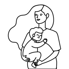 cute woman pregnant carrying baby boy vector illustration design