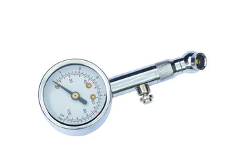Close up Tire Pressure Gauge isolated on white background , manometer, Pressure gauge - with...