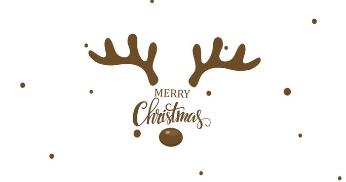 Antler christmas card template design on white background with snowflakes. 4K animation 