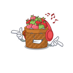 enjoying music apple basket cartoon mascot design