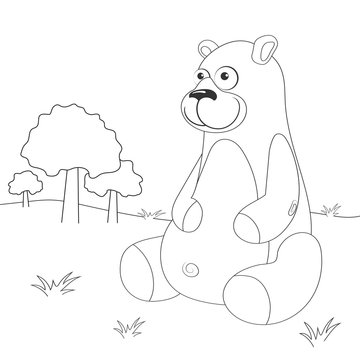 Coloring page outline of cartoon bear. Page for coloring book of funny grizzly for kids. Activity colorless picture about cute animals. Anti-stress page for child. Black and white vector illustration.