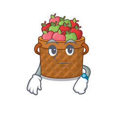 Apple basket on waiting gesture mascot design style