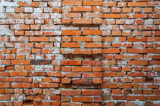 Wall of old red bricks fragment