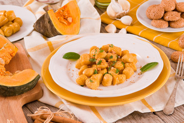 Pumpkin gnocchi with grated amaretti cookies.
