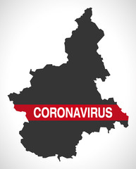 Piedmont ITALY region map with Coronavirus warning illustration
