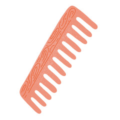 Wooden comb for hair care, natural material, isolated vector illustration, zero waste sustainable lifestyle, eco friendly tool