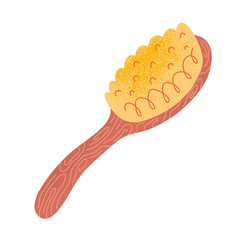 Wooden comb, brustle brush with handle, natural material, isolated vector illustration, zero waste sustainable lifestyle