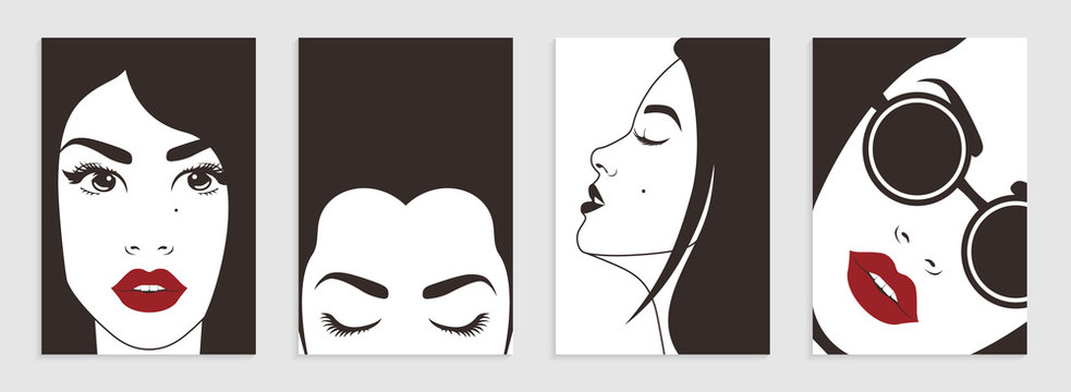  ackgrounds with female faces. vector design for beauty flyers, booklets, leaflets.