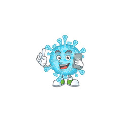 A sweet fever coronavirus cartoon design style speaking on phone