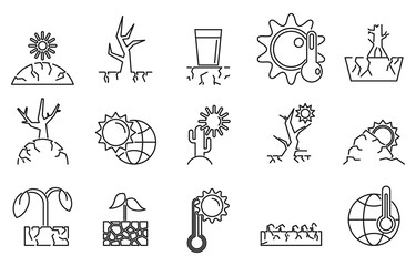 Drought environment icons set. Outline set of drought environment vector icons for web design isolated on white background