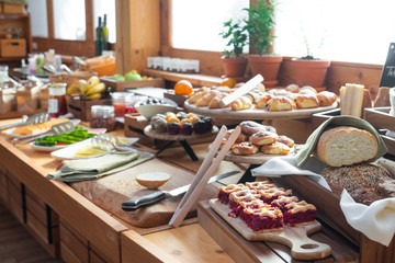  Breakfast buffet table filed with  assorted foods - 331147760