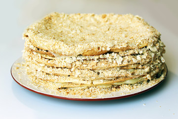 Napoleon cake with custard and homemade shortcrust pastry.