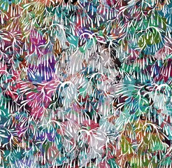 Vivid imprint of the paint blots concept in grunge style with coral seaweed in the ocean or tree branches.