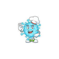 A picture of fever coronavirus cartoon character wearing white chef hat