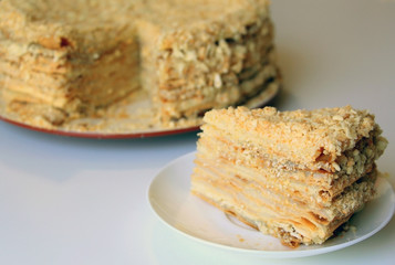 Napoleon cake with custard and homemade shortcrust pastry.