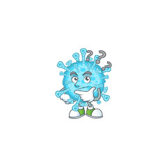Cute fever coronavirus cartoon character using a microphone