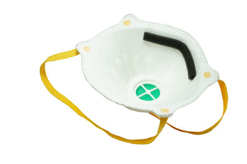 Health mask to prevent PM2.5 dust. The mask area has dust stains that are harmful to the body.The concept of the mask is used To prevent dust, pm 2.5, white background,COVID-19