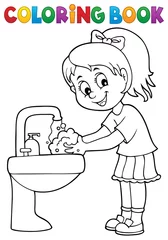 Foto op Plexiglas Voor kinderen Kleurboek meisje handen wassen thema 1