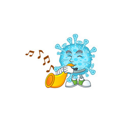 Fever coronavirus cartoon character playing music with a trumpet