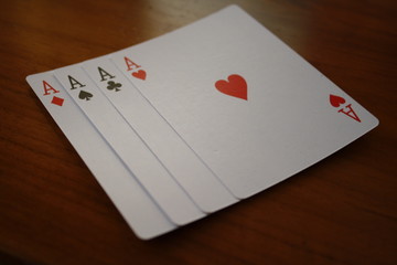 Stack of playing cards aces