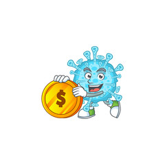 mascot cartoon character style of fever coronavirus showing one finger gesture