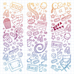 Cinema pattern with vector icons. Movie background.