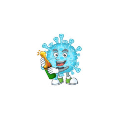 mascot cartoon design of fever coronavirus with bottle of beer