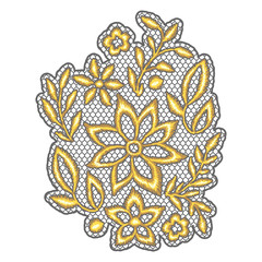 Lace decorative element with gold flowers.